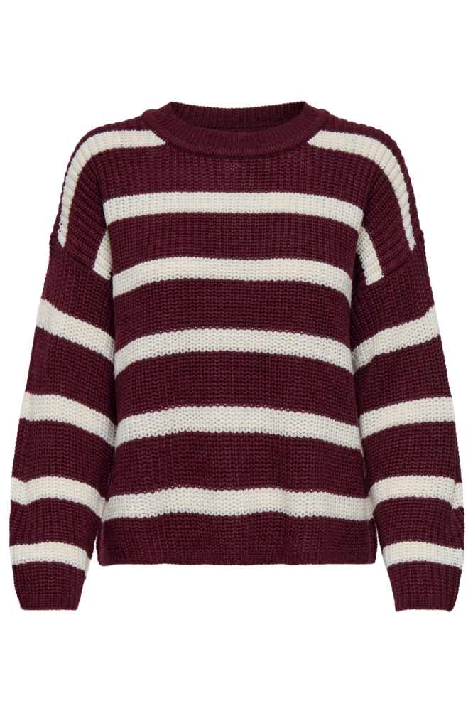 JDYJUSTY L/S STRIPE PULLOVER KNT NO 15264902 CABERNET/EGGNOG
